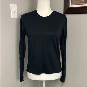 AYR Women’s Black Crew Neck Long Sleeve Tee Midnight Studded sleeves Pima Cotton